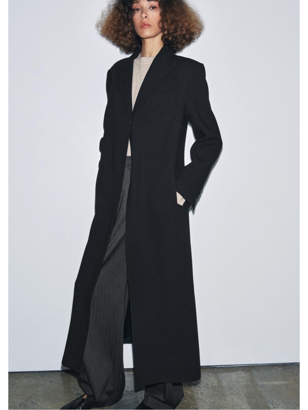 ZARA NWT Black Long Tailored Maxi Coat Single Button Size M 9069/062